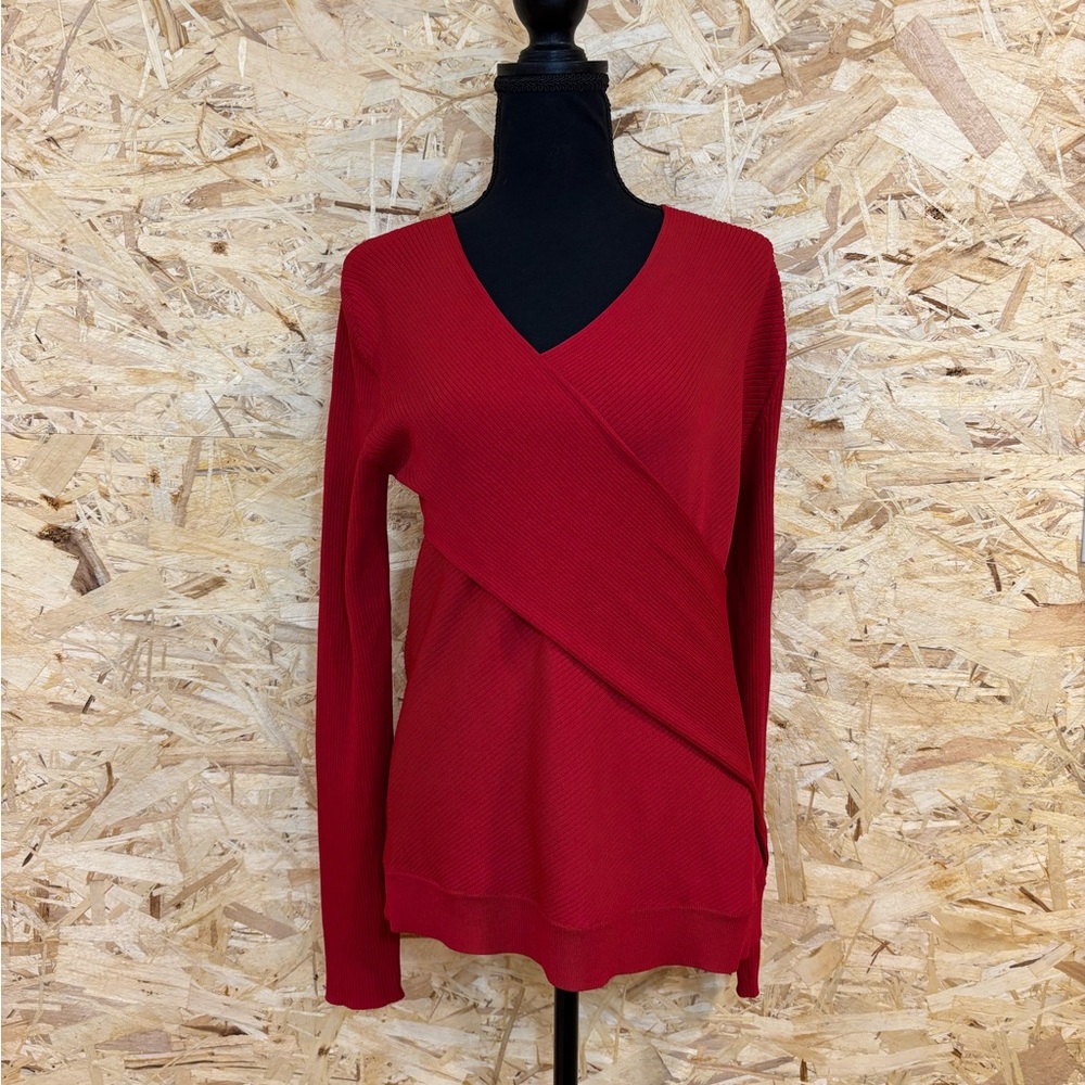 DKNY Crimson Ribbed Criss-Cross Blouse